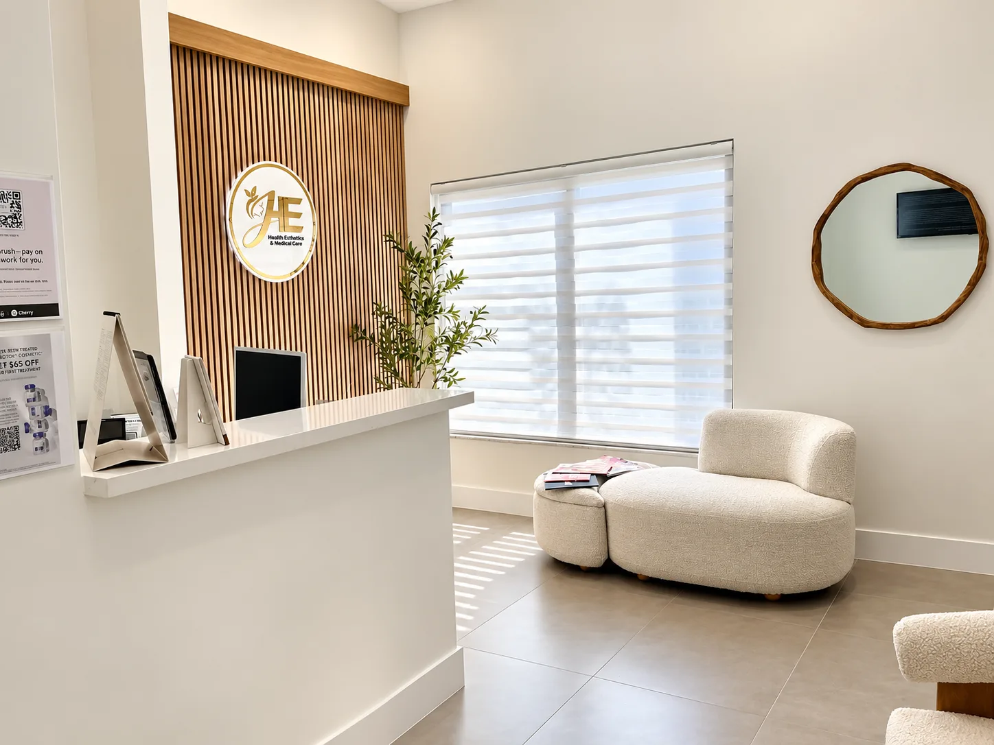 Reception and waiting room at J Health Esthetics & Medical Care in Miami